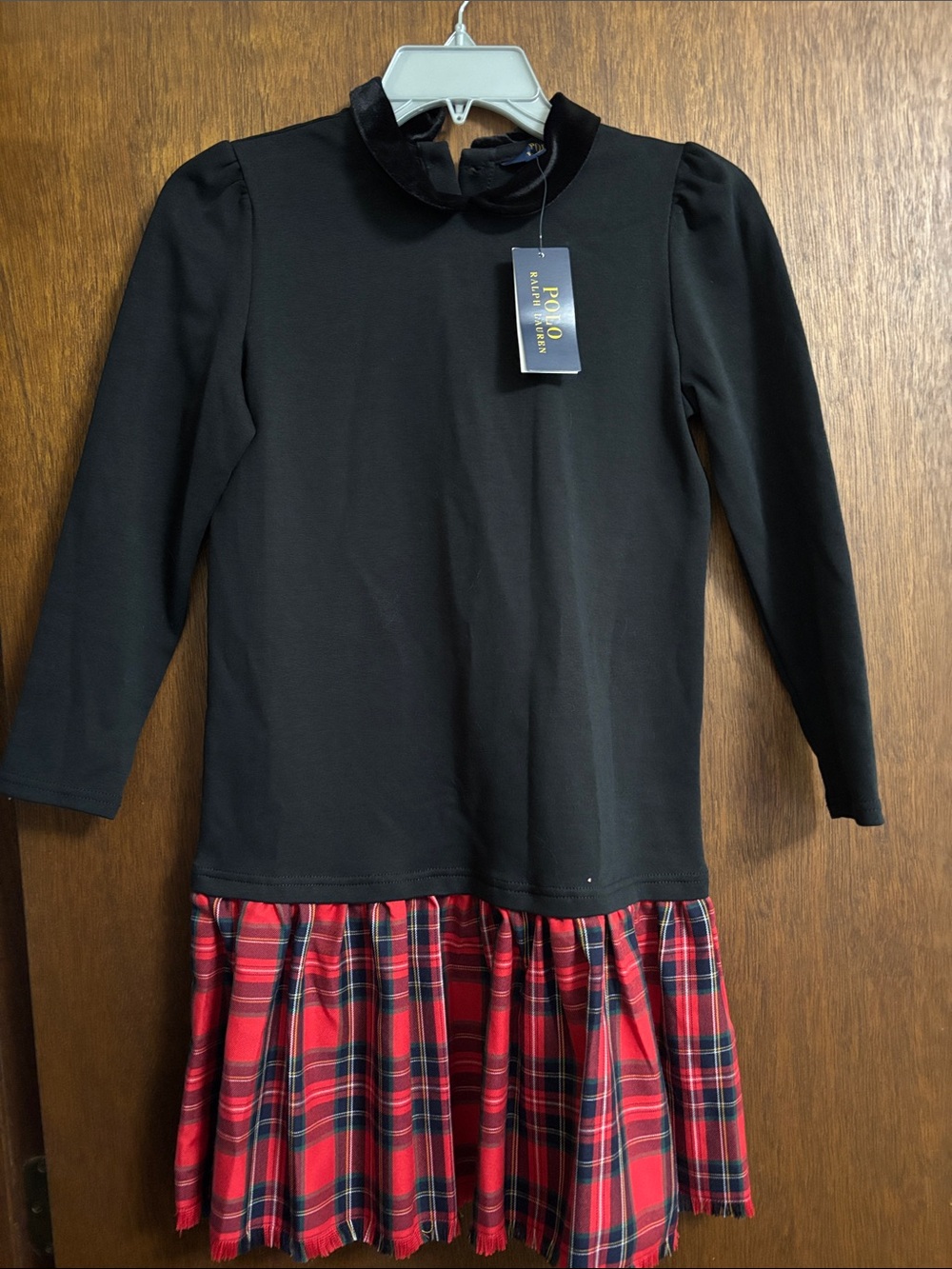 Ralph Lauren Black Top with Red Plaid Pleated Skirt Kids Dress